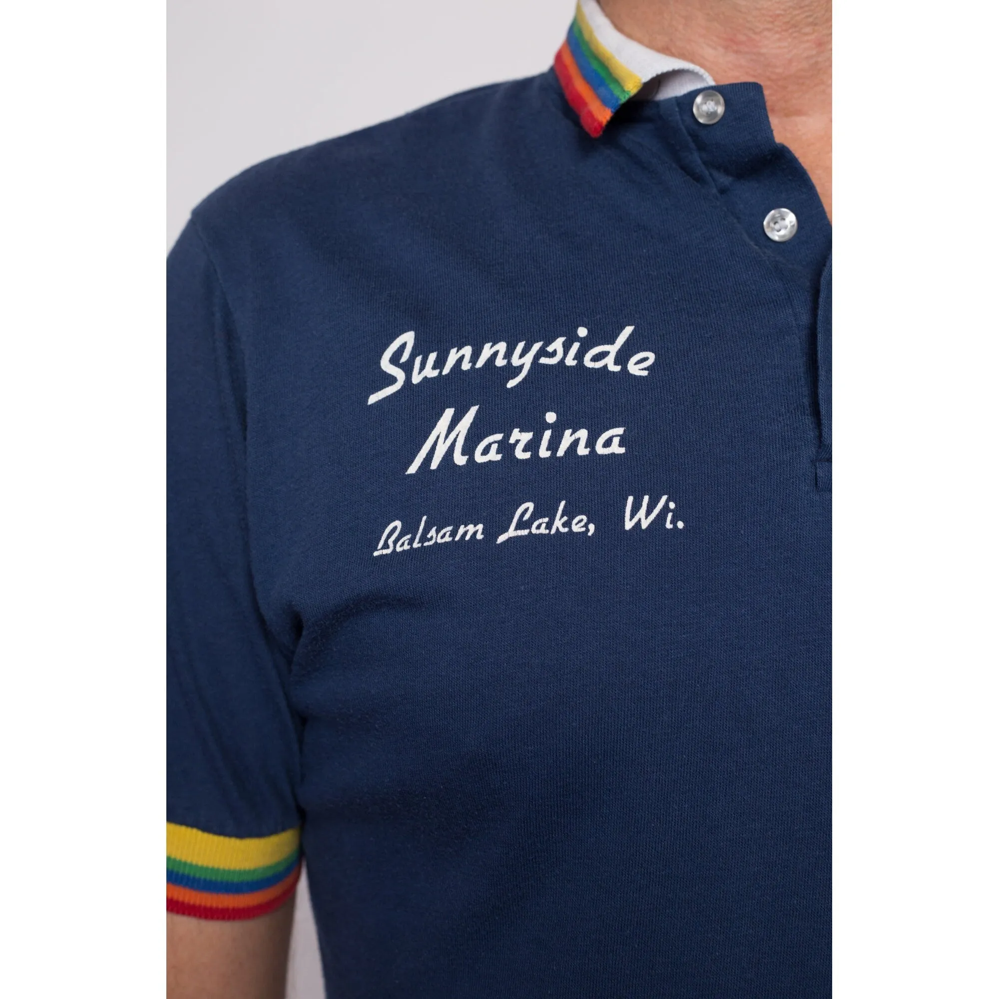80s Rainbow Striped Polo Shirt - Men's Medium
