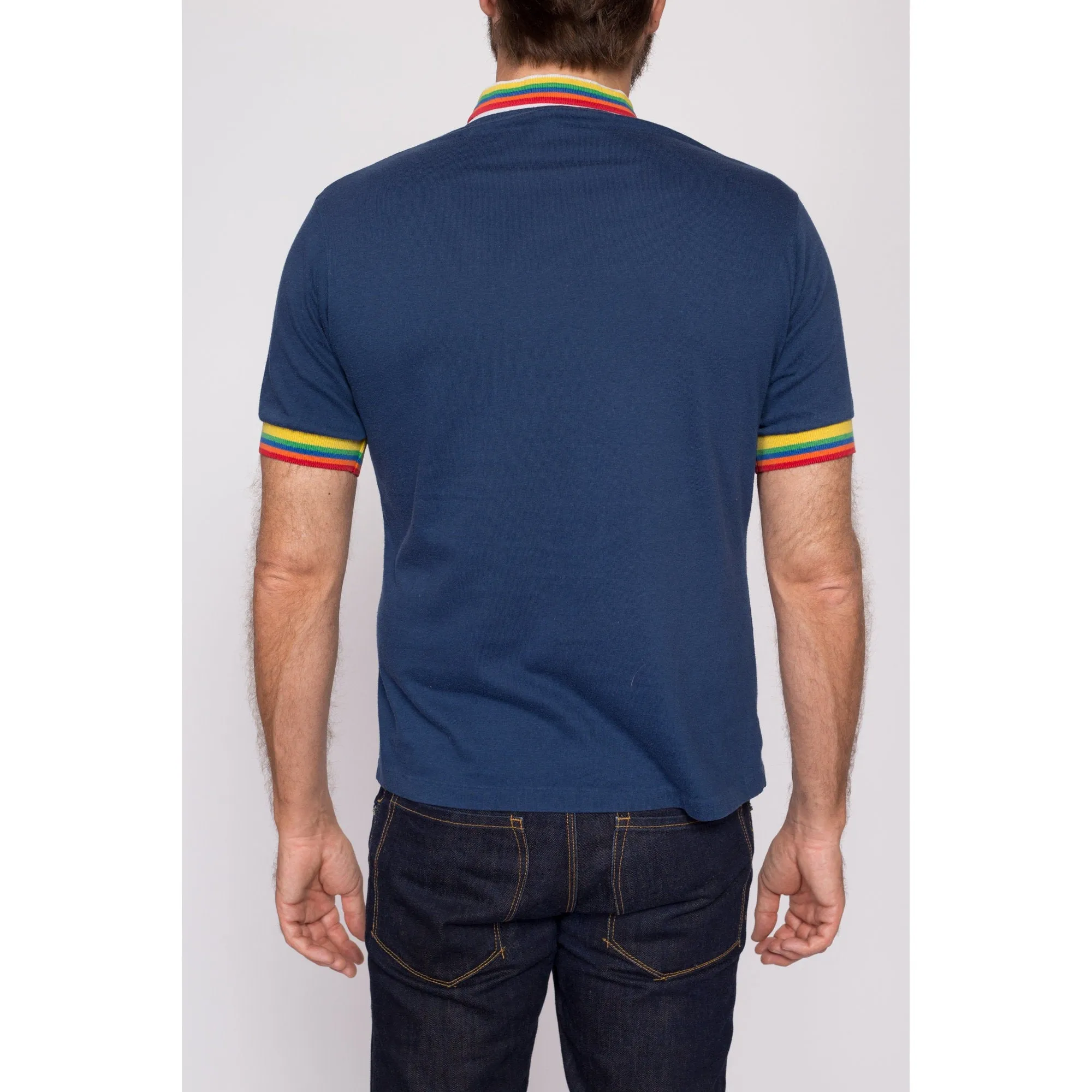 80s Rainbow Striped Polo Shirt - Men's Medium