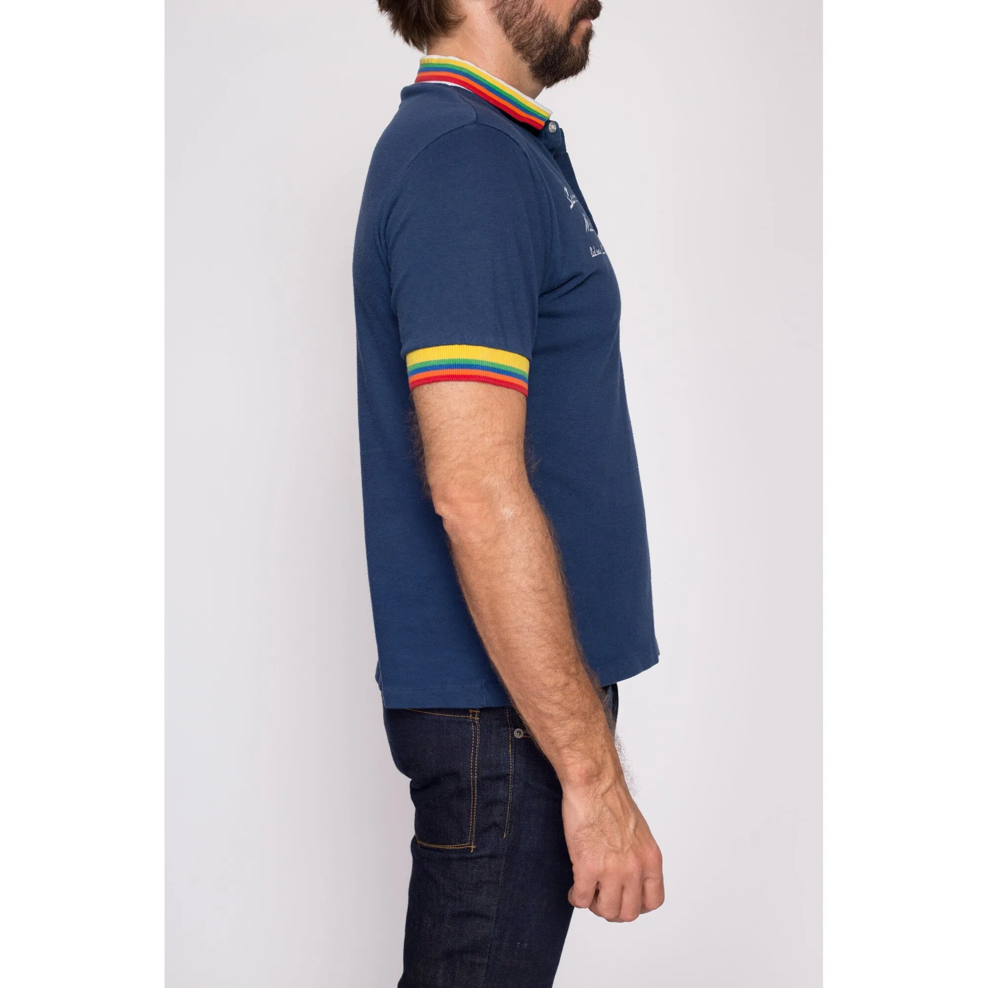 80s Rainbow Striped Polo Shirt - Men's Medium