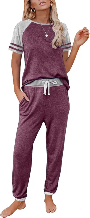 AUTOMET Lounge Sets For Women Two Piece Outfits Loungewear Short Sleeve Crewneck Jogger Pajama Set Sweatpants Tracksuit