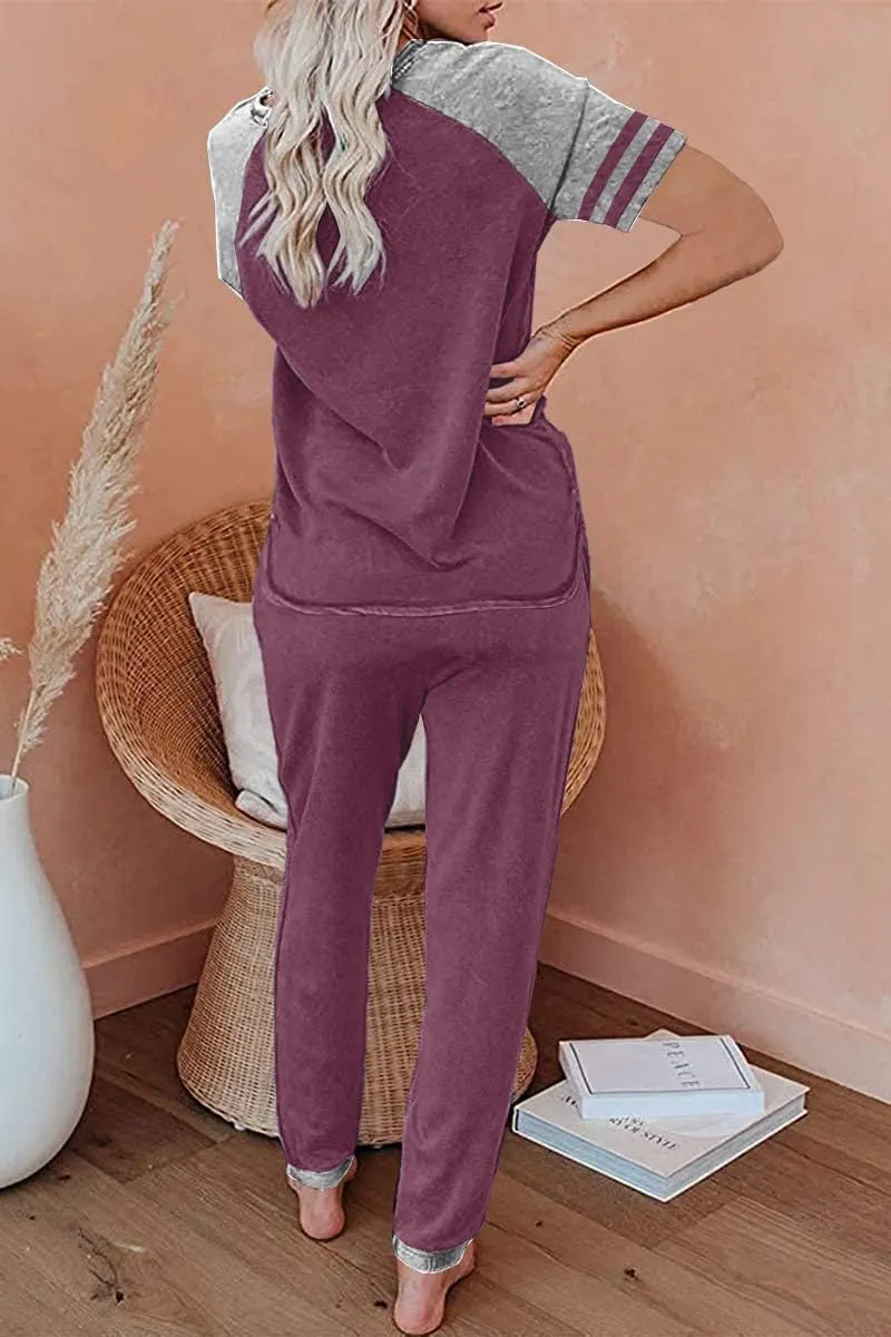 AUTOMET Lounge Sets For Women Two Piece Outfits Loungewear Short Sleeve Crewneck Jogger Pajama Set Sweatpants Tracksuit