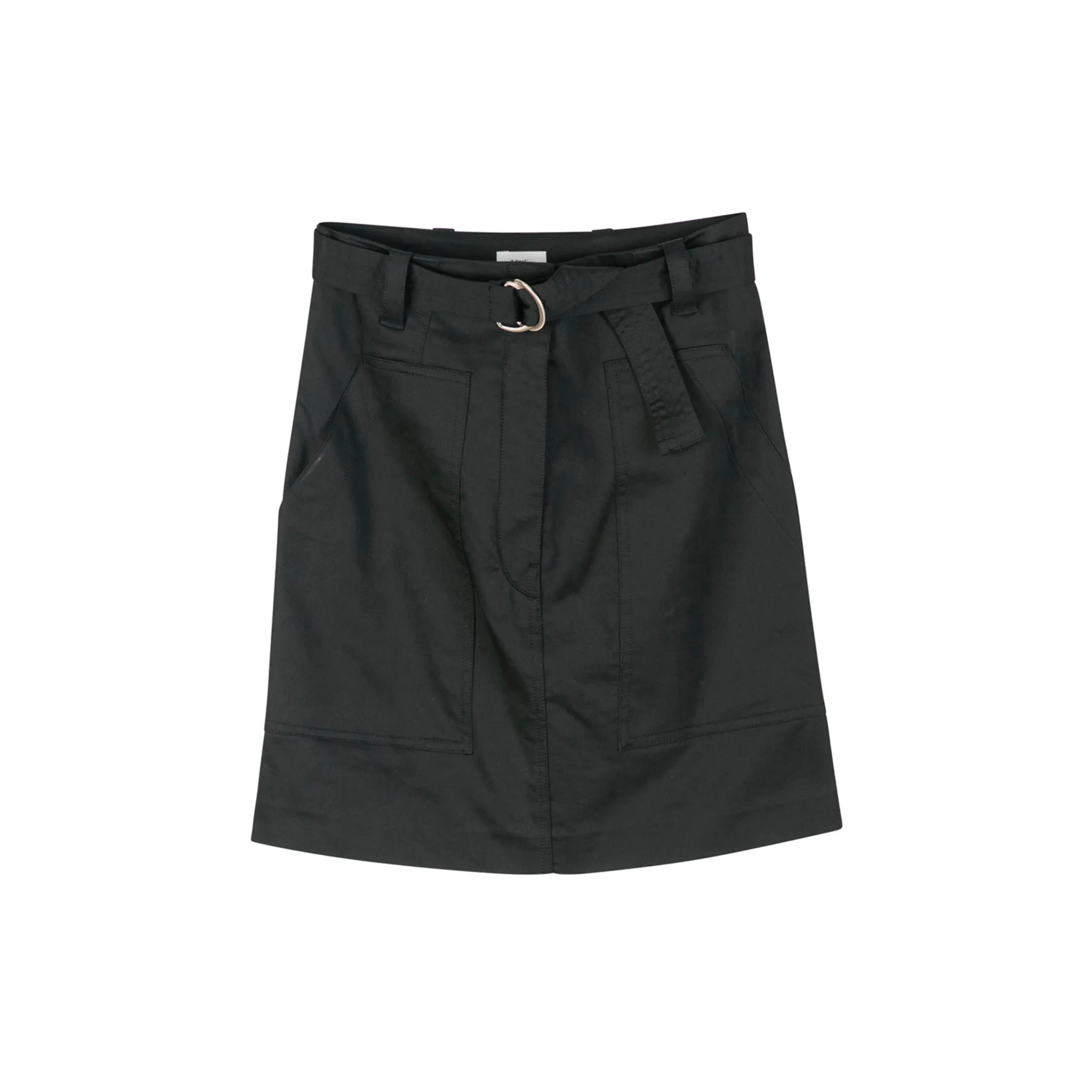 Belted Skirt - Black Satin