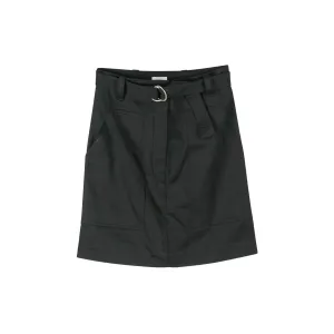 Belted Skirt - Black Satin