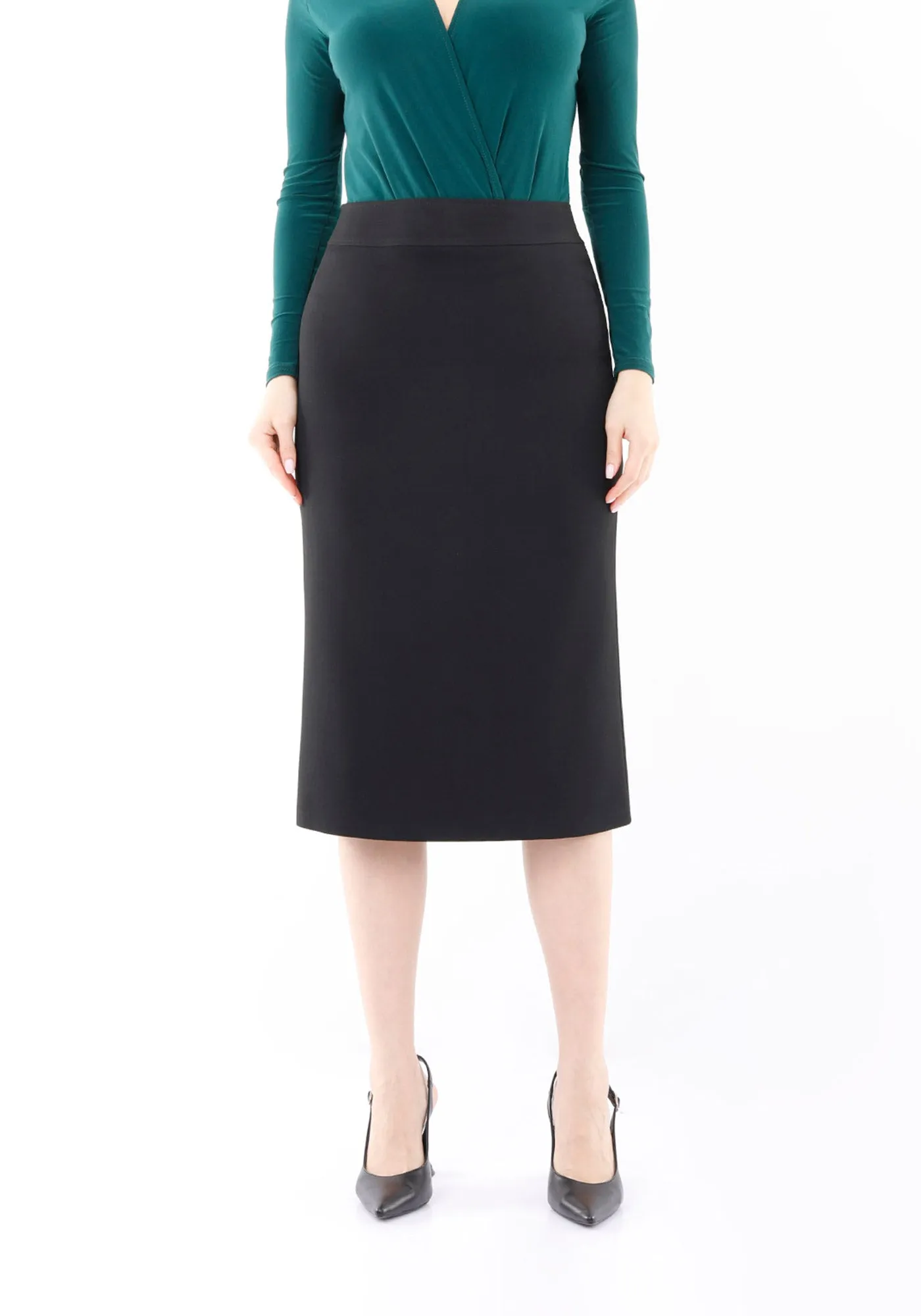 Black Back Vented Midi Pencil Skirt - G-Line