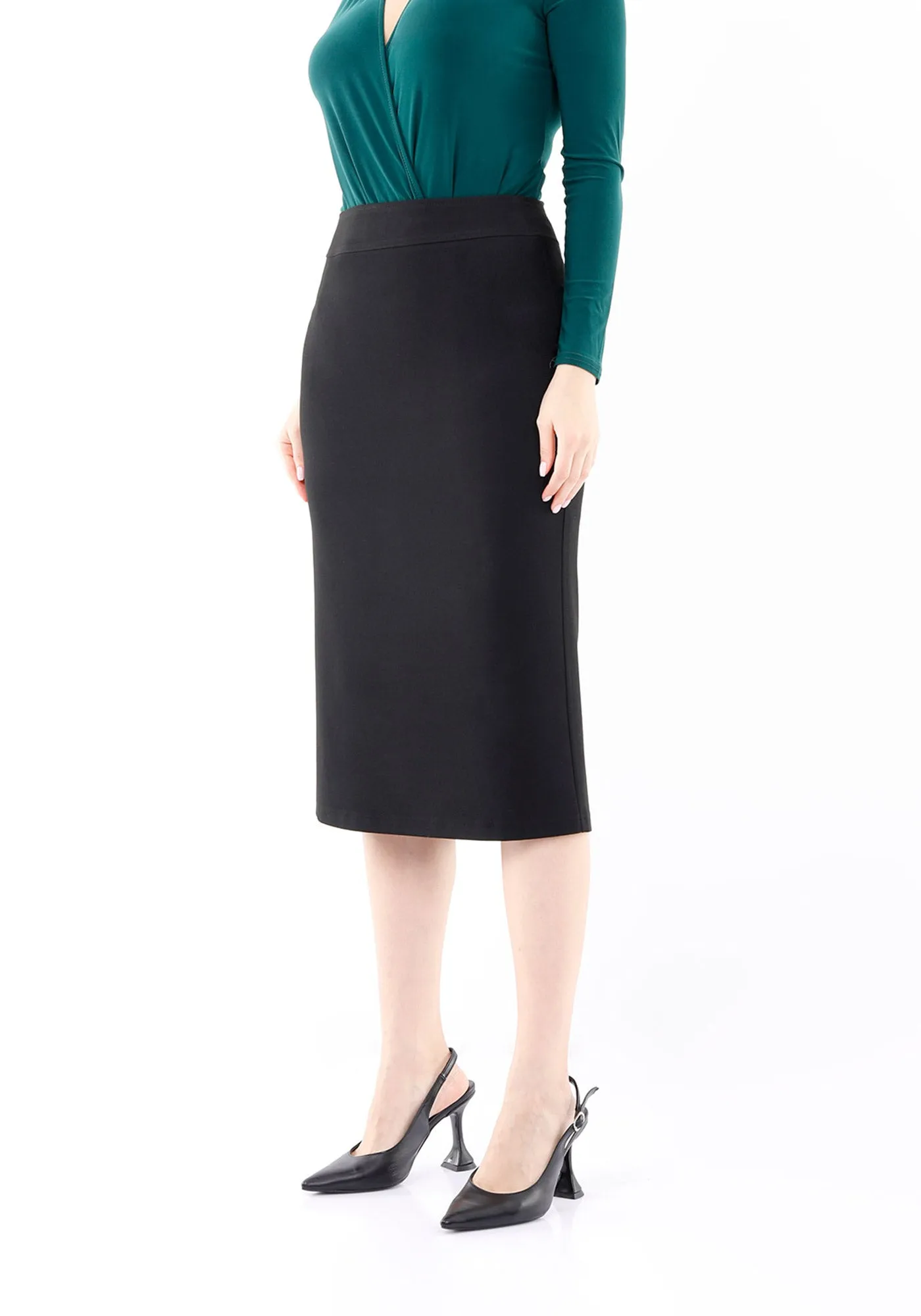 Black Back Vented Midi Pencil Skirt - G-Line