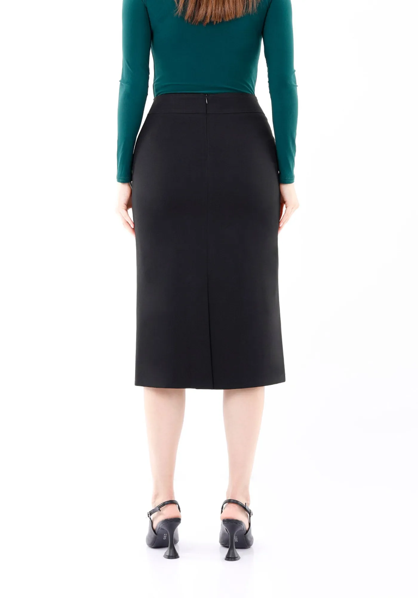 Black Back Vented Midi Pencil Skirt - G-Line