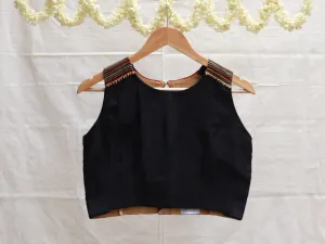Black soft silk, Hand embroidery blouse