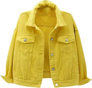 Bomber Jackets for Women Solid Button Down Jeans Denim Jackets Plus Size Trendy Casual Oversized Coat with Pockets