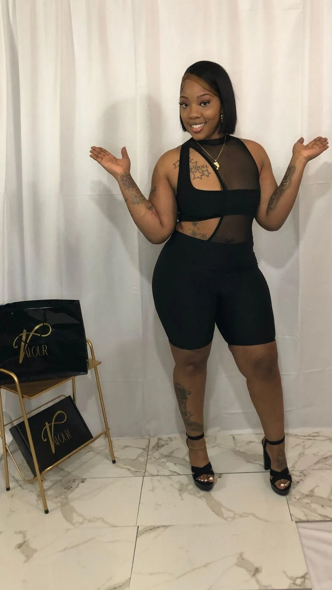 Brandi black sheer romper one piece