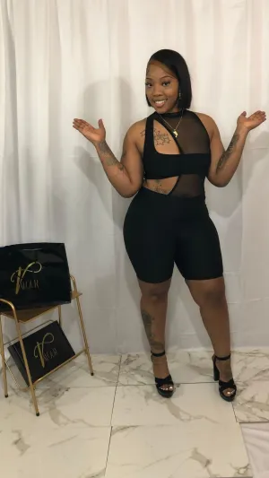 Brandi black sheer romper one piece