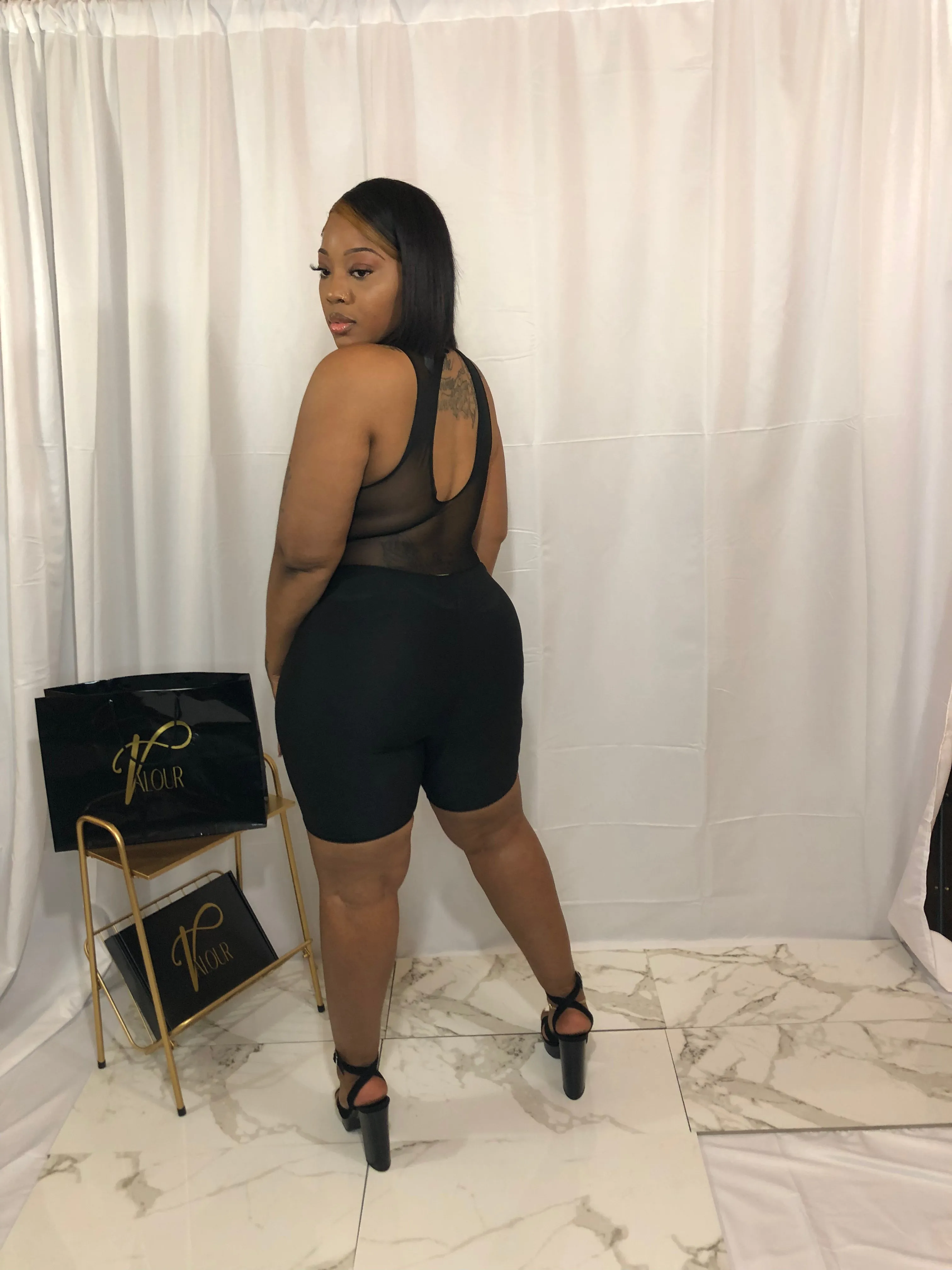 Brandi black sheer romper one piece