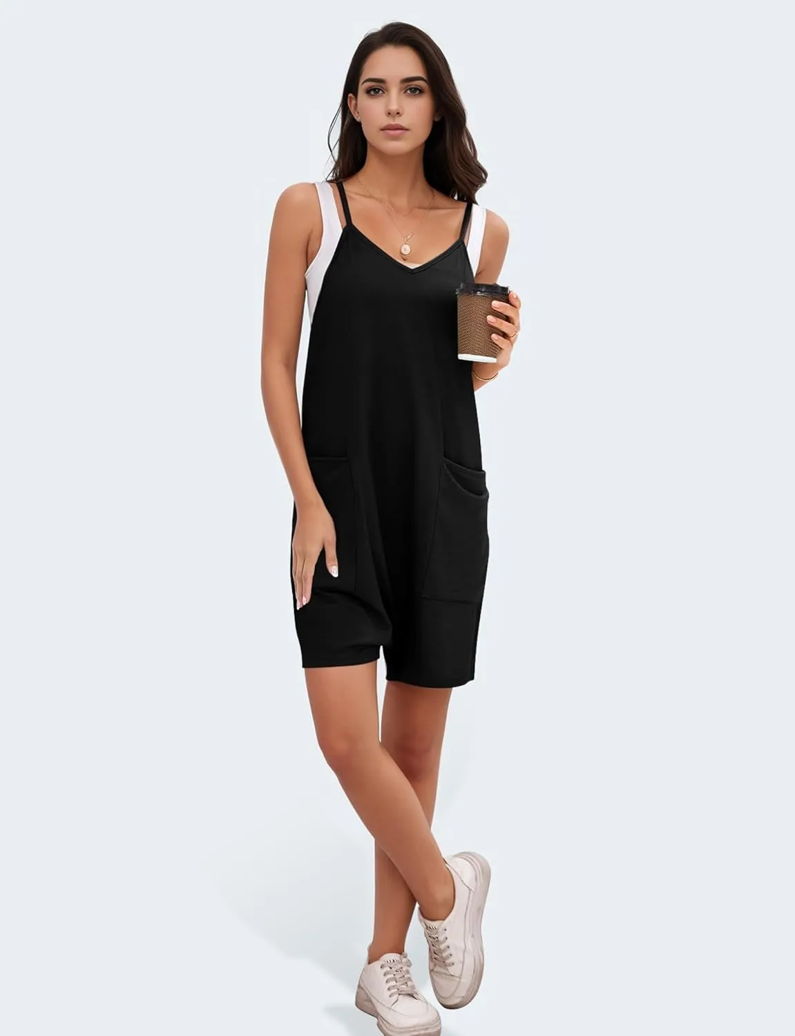 Buauty Women's Casual Rompers Summer Sleeveless Jumpsuits Loose Spaghetti Strap Shorts Trendy 2024 Overalls With Pockets