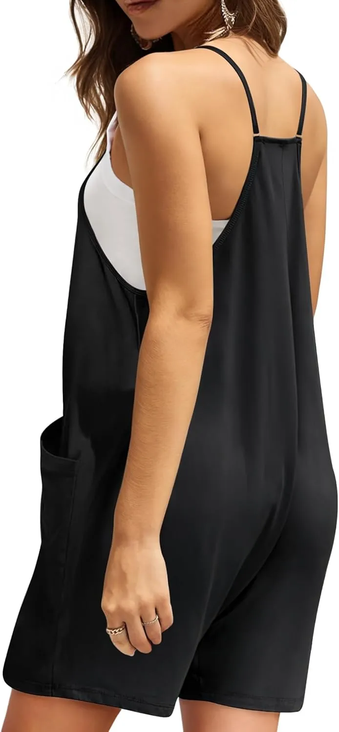 Buauty Women's Casual Rompers Summer Sleeveless Jumpsuits Loose Spaghetti Strap Shorts Trendy 2024 Overalls With Pockets