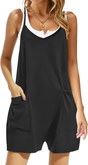 Buauty Women's Casual Rompers Summer Sleeveless Jumpsuits Loose Spaghetti Strap Shorts Trendy 2024 Overalls With Pockets