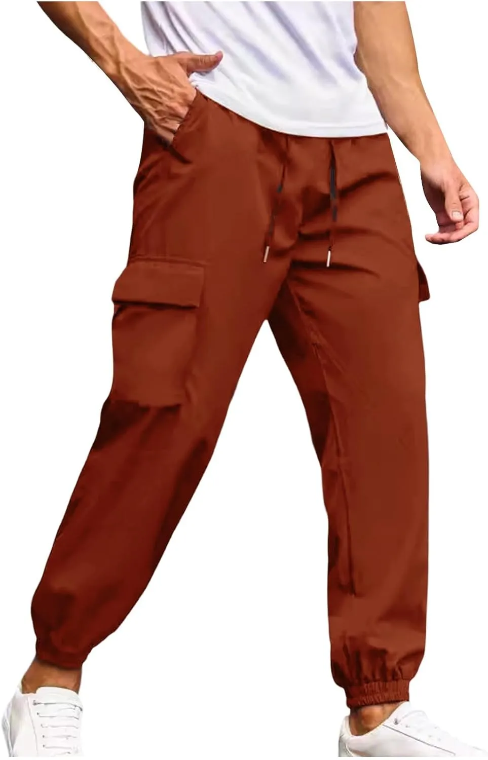 CAITS Men's Sweatpants with Multi Pockets Athletic Training Joggers Drawstring Stretch Elastic Waist Trousers Tapered Pants