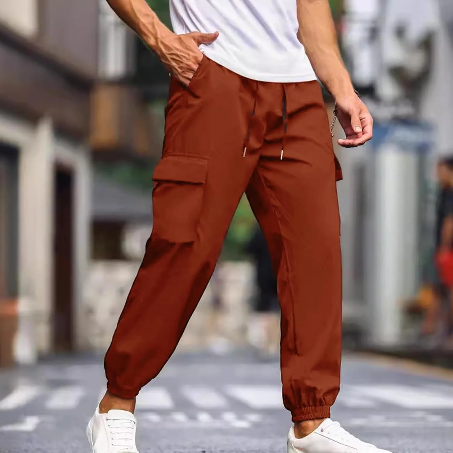 CAITS Men's Sweatpants with Multi Pockets Athletic Training Joggers Drawstring Stretch Elastic Waist Trousers Tapered Pants