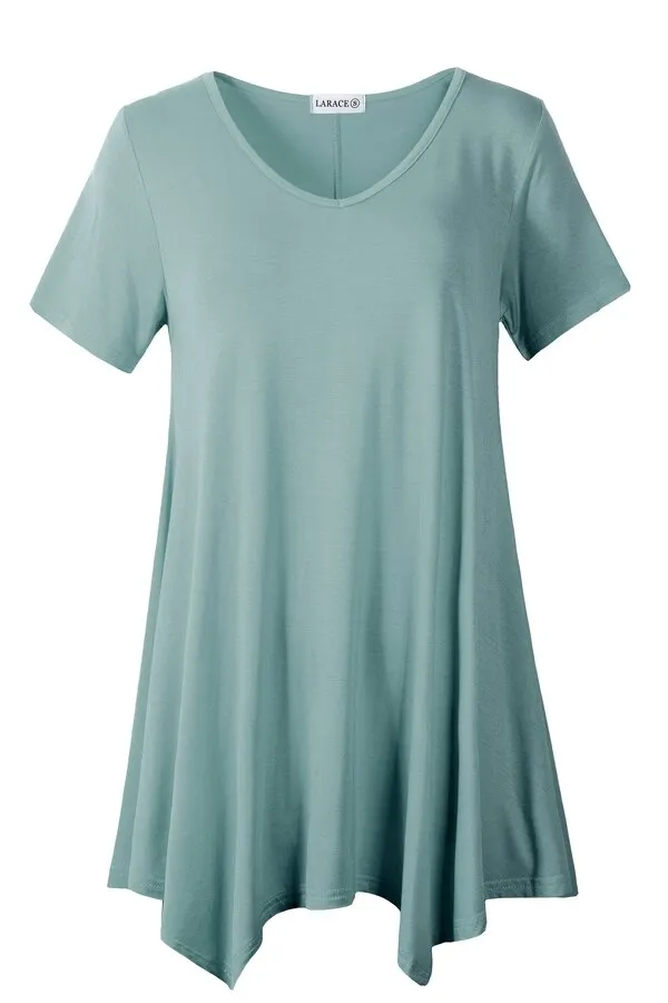 Casual T Shirt V-Neck Solid Color Tops for Leggings-LARACE 8036
