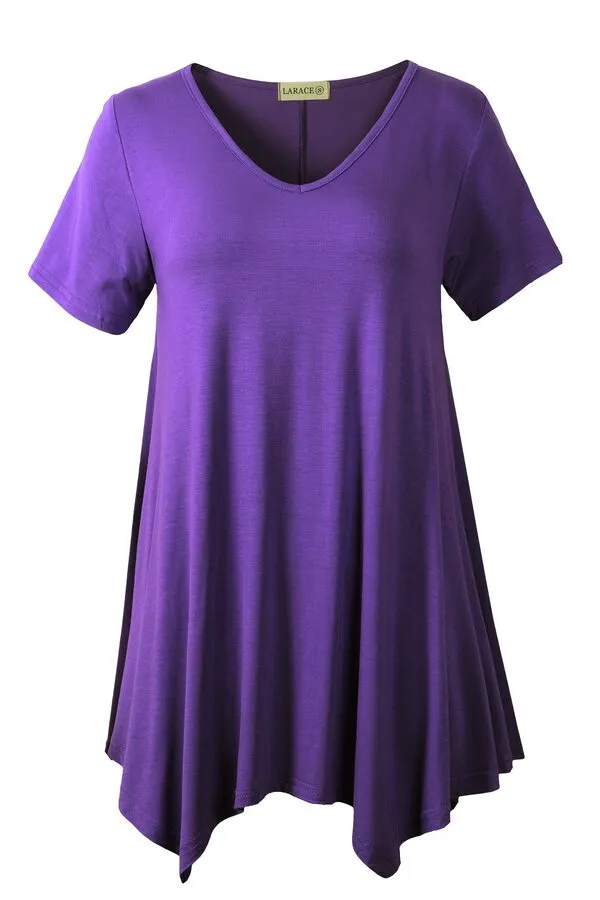 Casual T Shirt V-Neck Solid Color Tops for Leggings-LARACE 8036