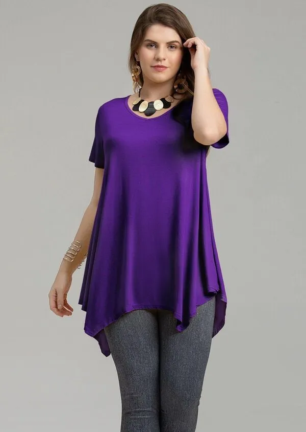 Casual T Shirt V-Neck Solid Color Tops for Leggings-LARACE 8036