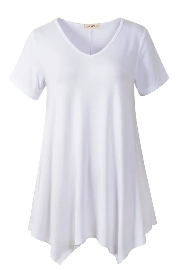 Casual T Shirt V-Neck Solid Color Tops for Leggings-LARACE 8036
