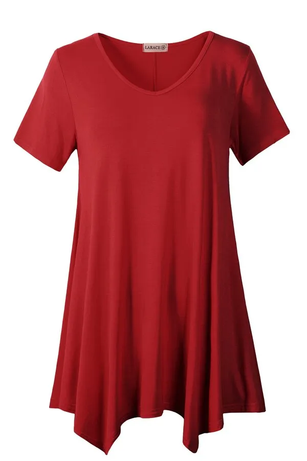Casual T Shirt V-Neck Solid Color Tops for Leggings-LARACE 8036