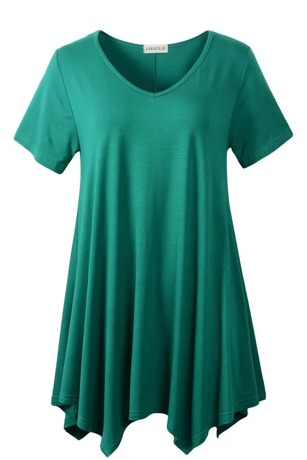Casual T Shirt V-Neck Solid Color Tops for Leggings-LARACE 8036