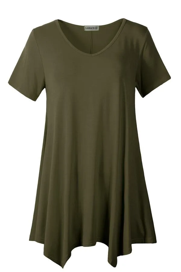 Casual T Shirt V-Neck Solid Color Tops for Leggings-LARACE 8036