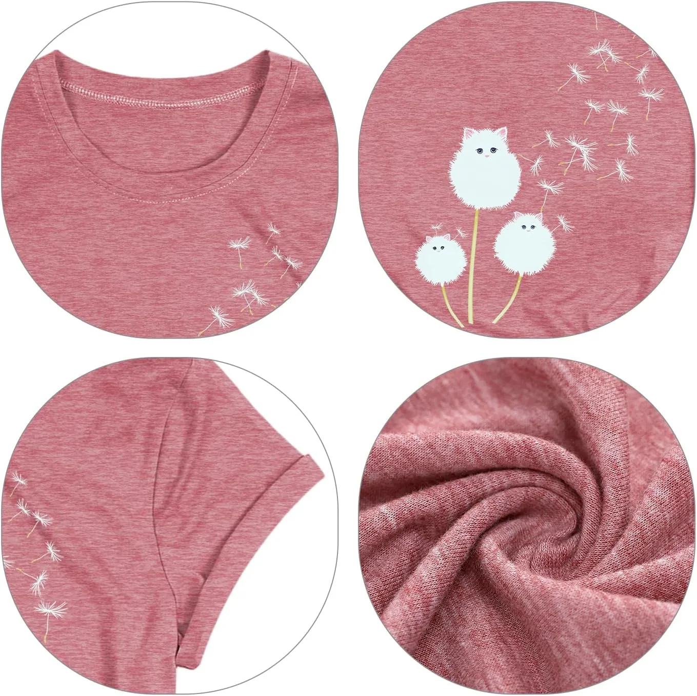 Cat Shirts for Women Flower Tee Shirts Womens Dandelion T-Shirt Cute Dandelion Cat Graphic Print Shirts