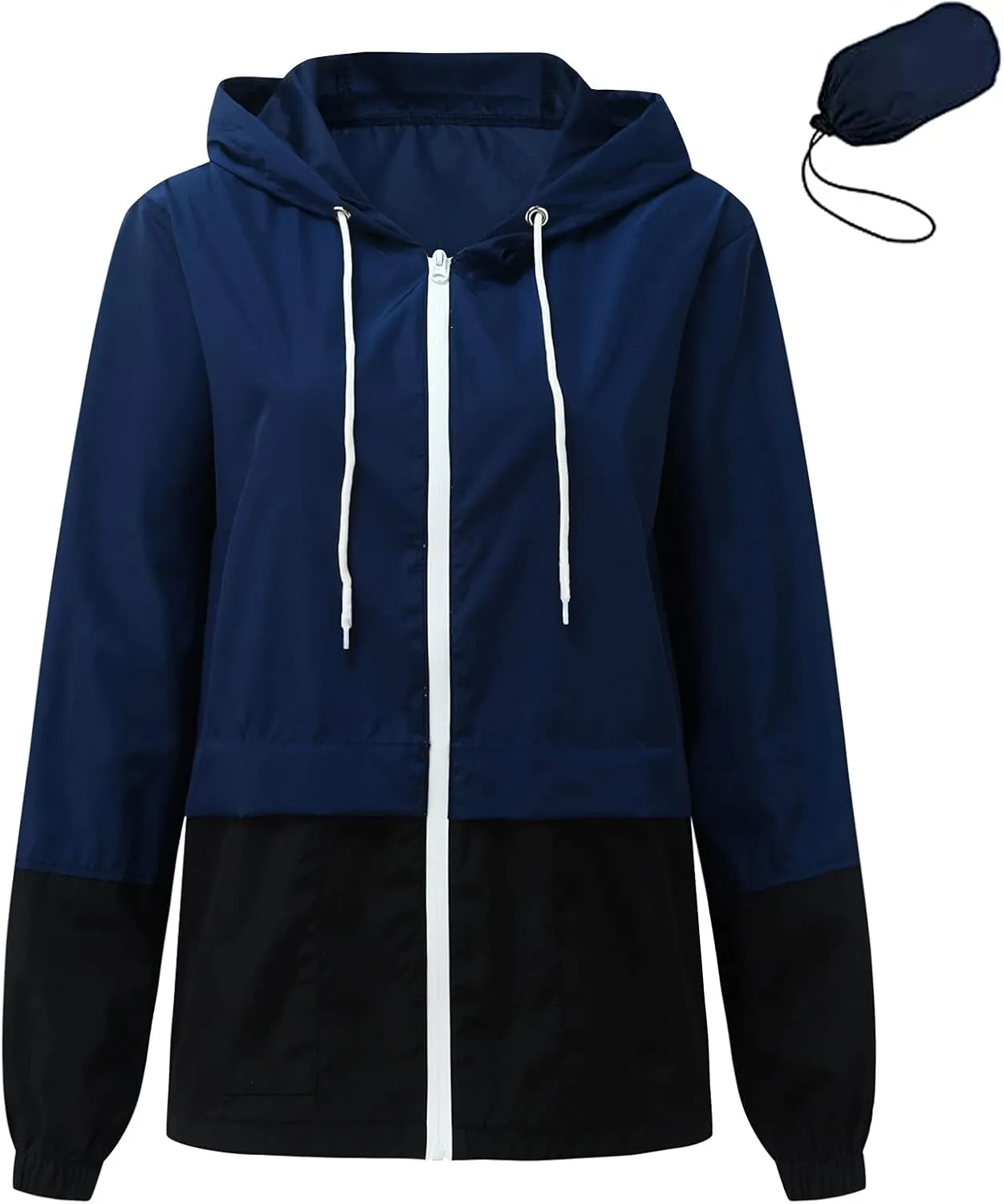 Cdiecer Women's Raincoat Waterproof Windbreaker Hoodie Sunscreen Zipper Jacket Lightweight Outdoor Hiking Color Block Jacket