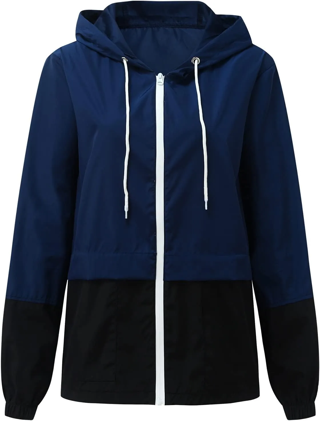 Cdiecer Women's Raincoat Waterproof Windbreaker Hoodie Sunscreen Zipper Jacket Lightweight Outdoor Hiking Color Block Jacket