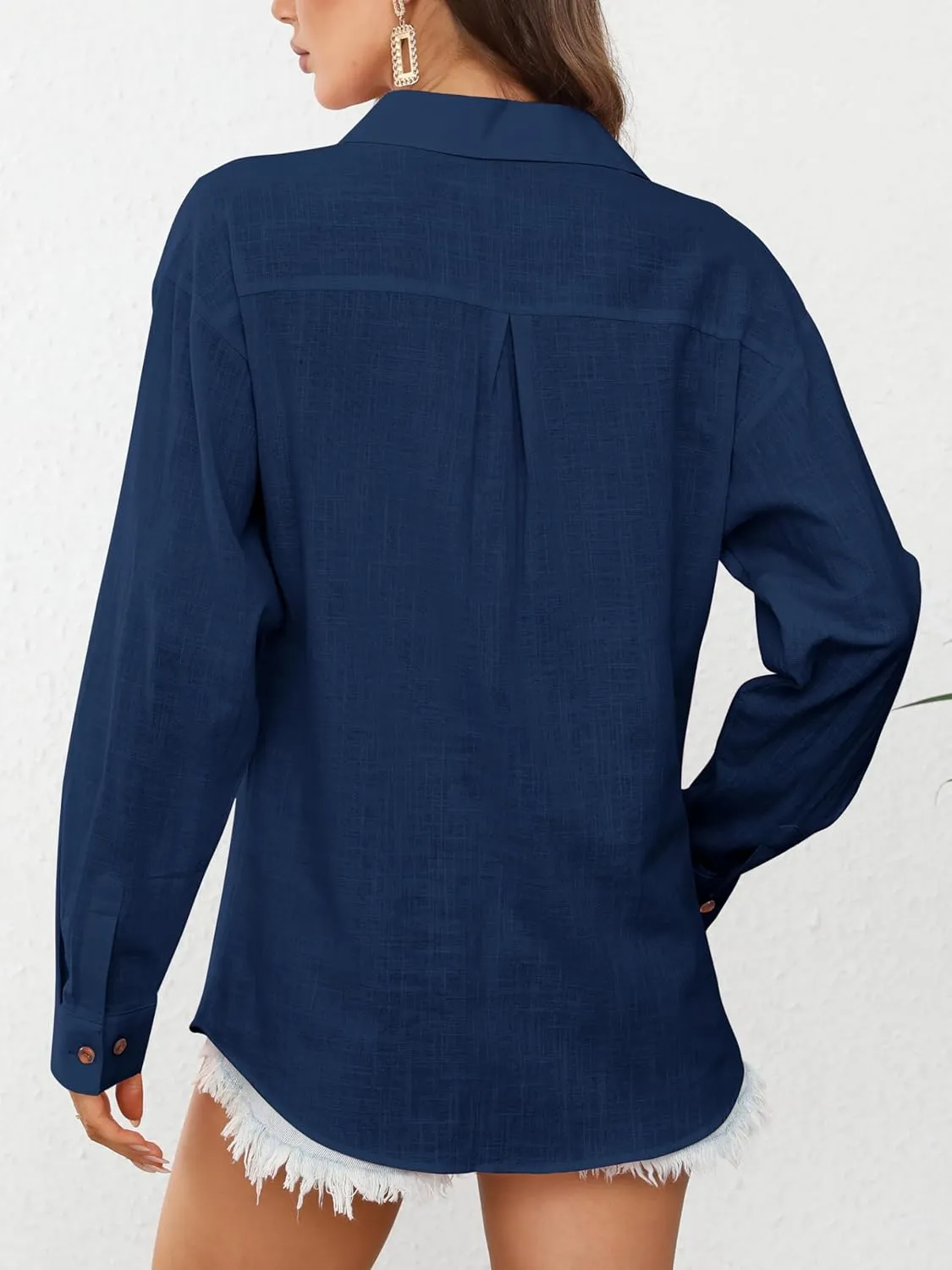 CUNLIN Women's Button Down Shirts Long Sleeve Cotton Summer Beach Wear for Women with Pocket