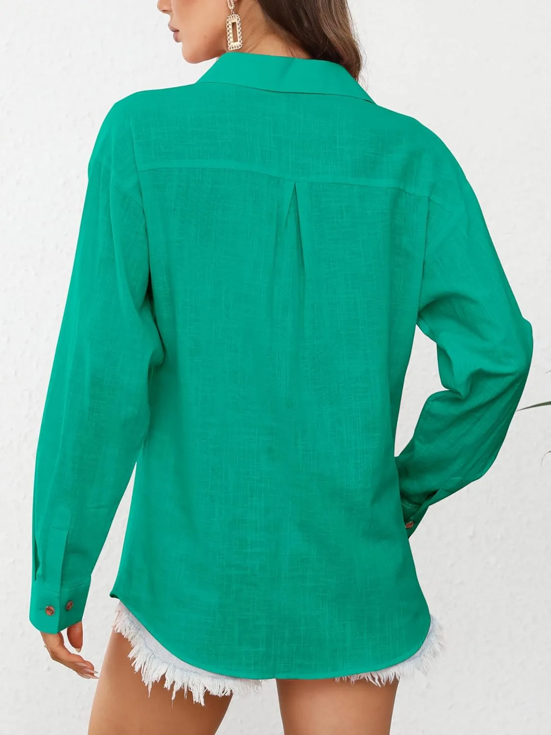 CUNLIN Women's Button Down Shirts Long Sleeve Cotton Summer Beach Wear for Women with Pocket