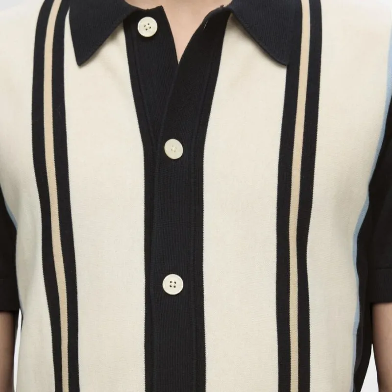 Custom Striped Woolen Knit Polo - Short Sleeve OEM/ODM Men's Knitwear