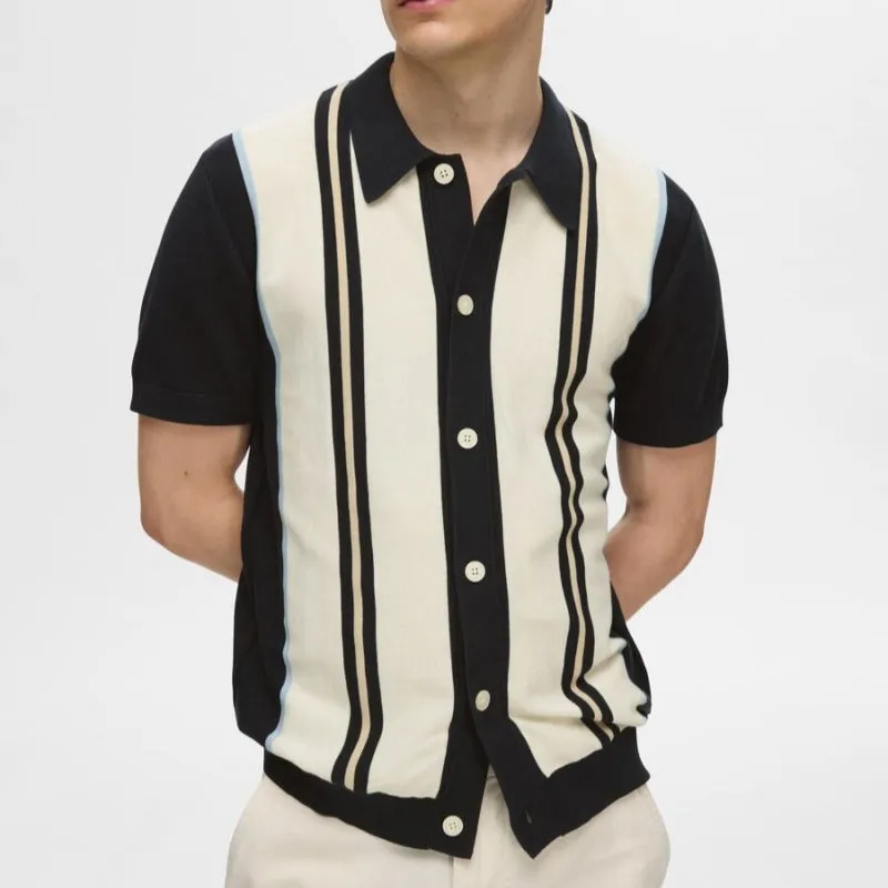 Custom Striped Woolen Knit Polo - Short Sleeve OEM/ODM Men's Knitwear