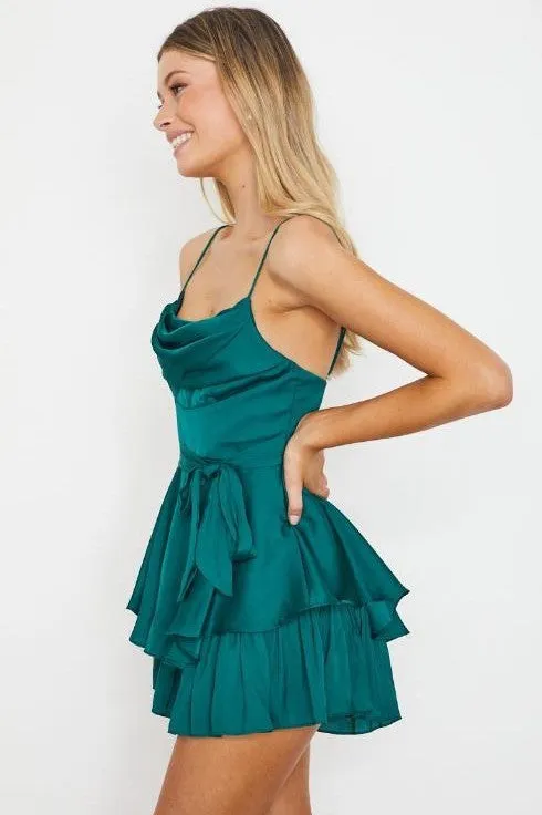 Double Ruched Cami Mini Romper Dress