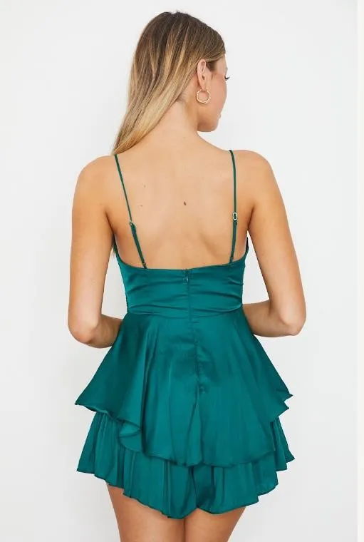 Double Ruched Cami Mini Romper Dress