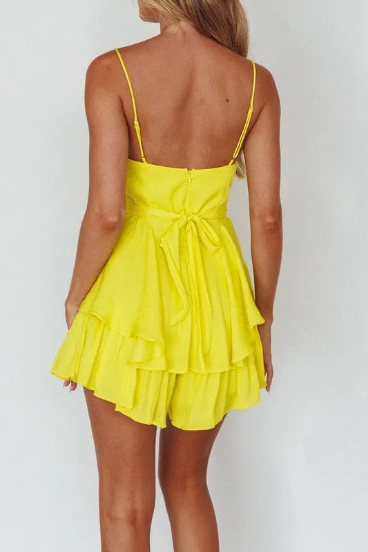 Double Ruched Cami Mini Romper Dress