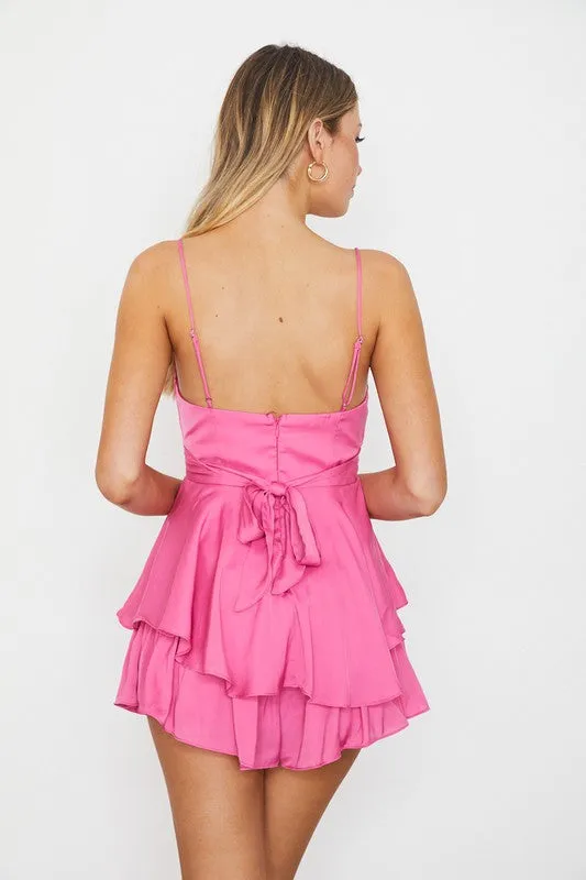Double Ruched Cami Mini Romper Dress