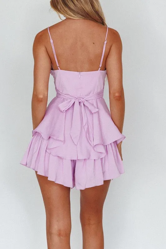 Double Ruched Cami Mini Romper Dress
