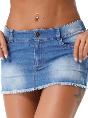 FEESHOW Women Denim Skirts Y2K Low Rise Mini Skirts 90s Grunge Sexy Jean Skirts Slim Fit Pencil Short Skirts