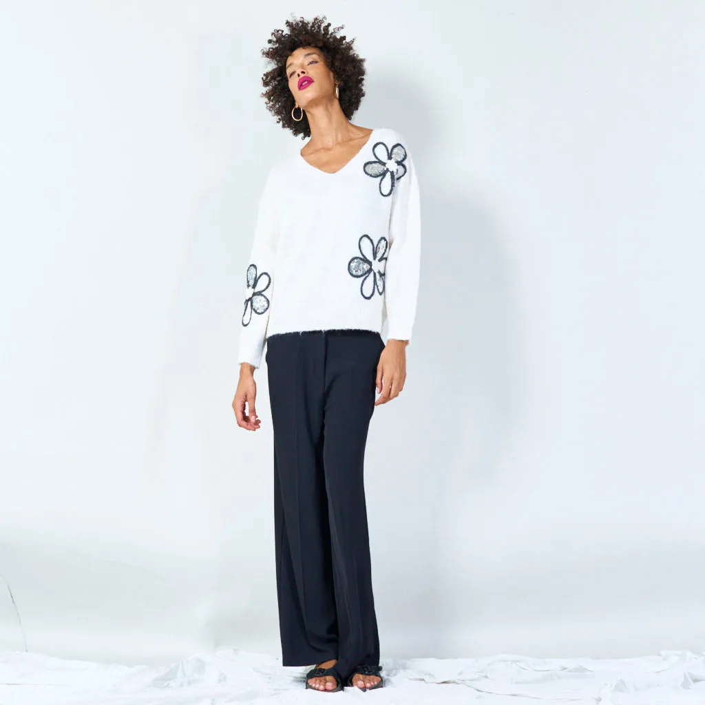 Floral embellished V-neck sweater wholesale
