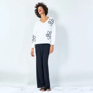 Floral embellished V-neck sweater wholesale