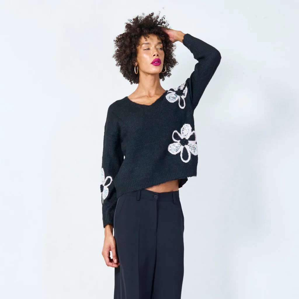 Floral embellished V-neck sweater wholesale