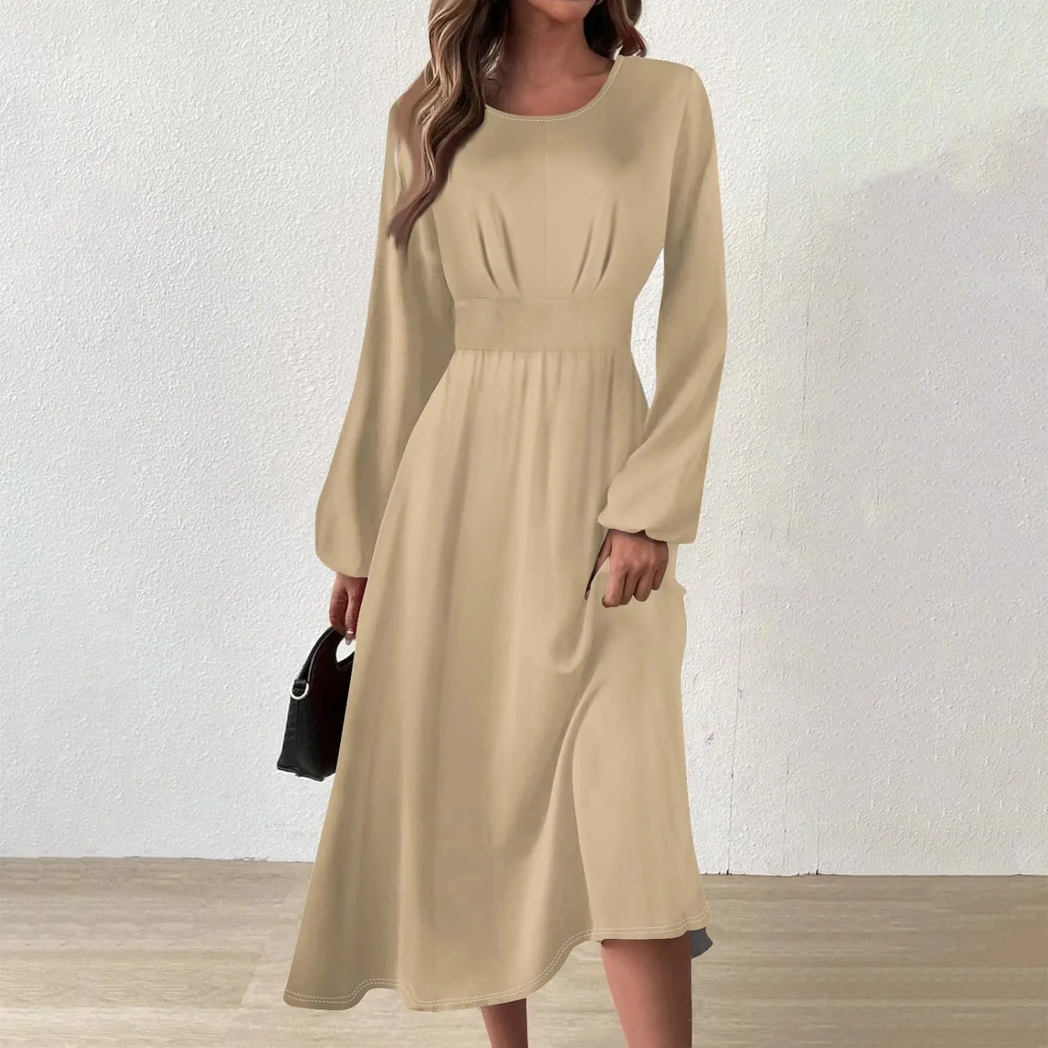 Formal Fall Winter Long Sleeve Wedding Guest Dresses for Women Floral Casual Trendy Smocked Flowy A Line Midi Dress