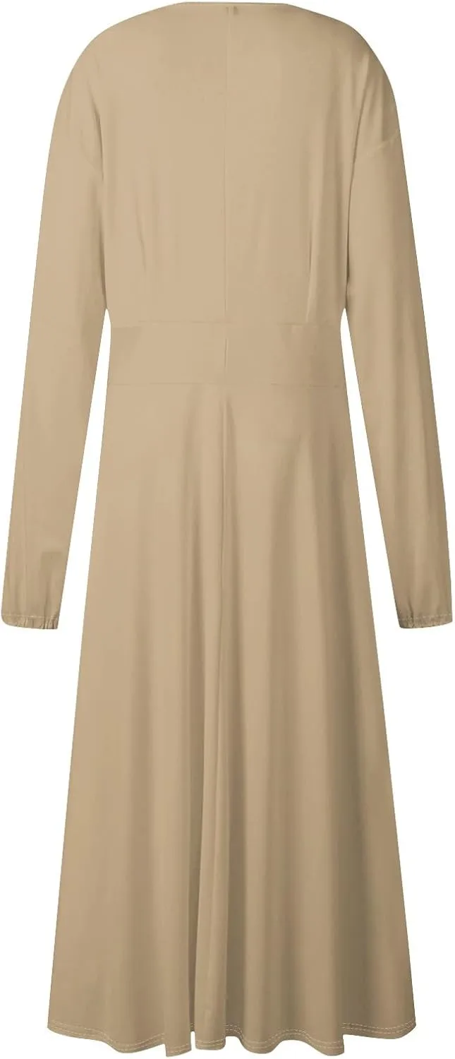 Formal Fall Winter Long Sleeve Wedding Guest Dresses for Women Floral Casual Trendy Smocked Flowy A Line Midi Dress
