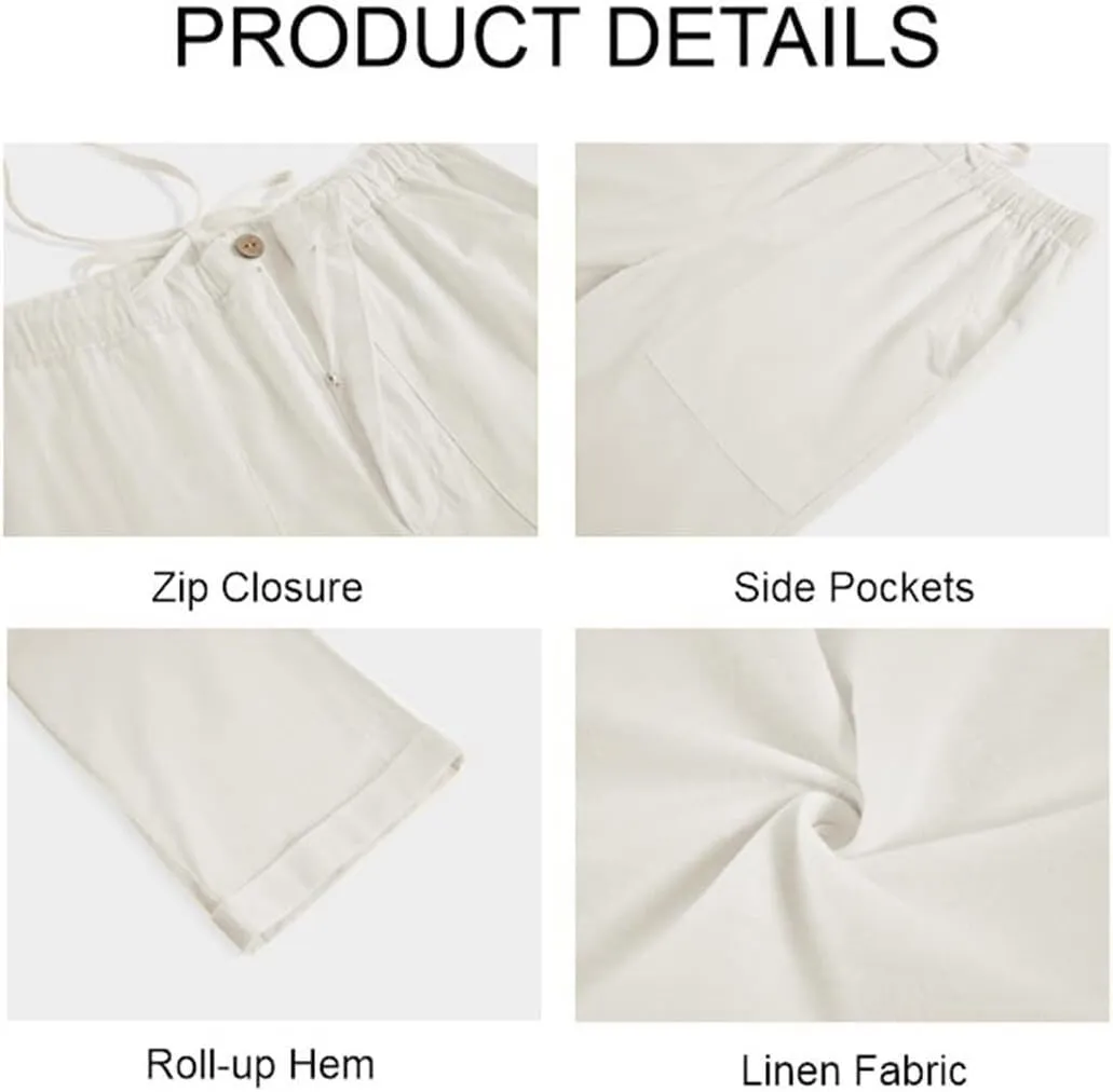 Gafeng Mens Linen Pants Yoga Beach Loose Fit Casual Summer Elastic Waist Drawstring Baggy Trousers with Pockets