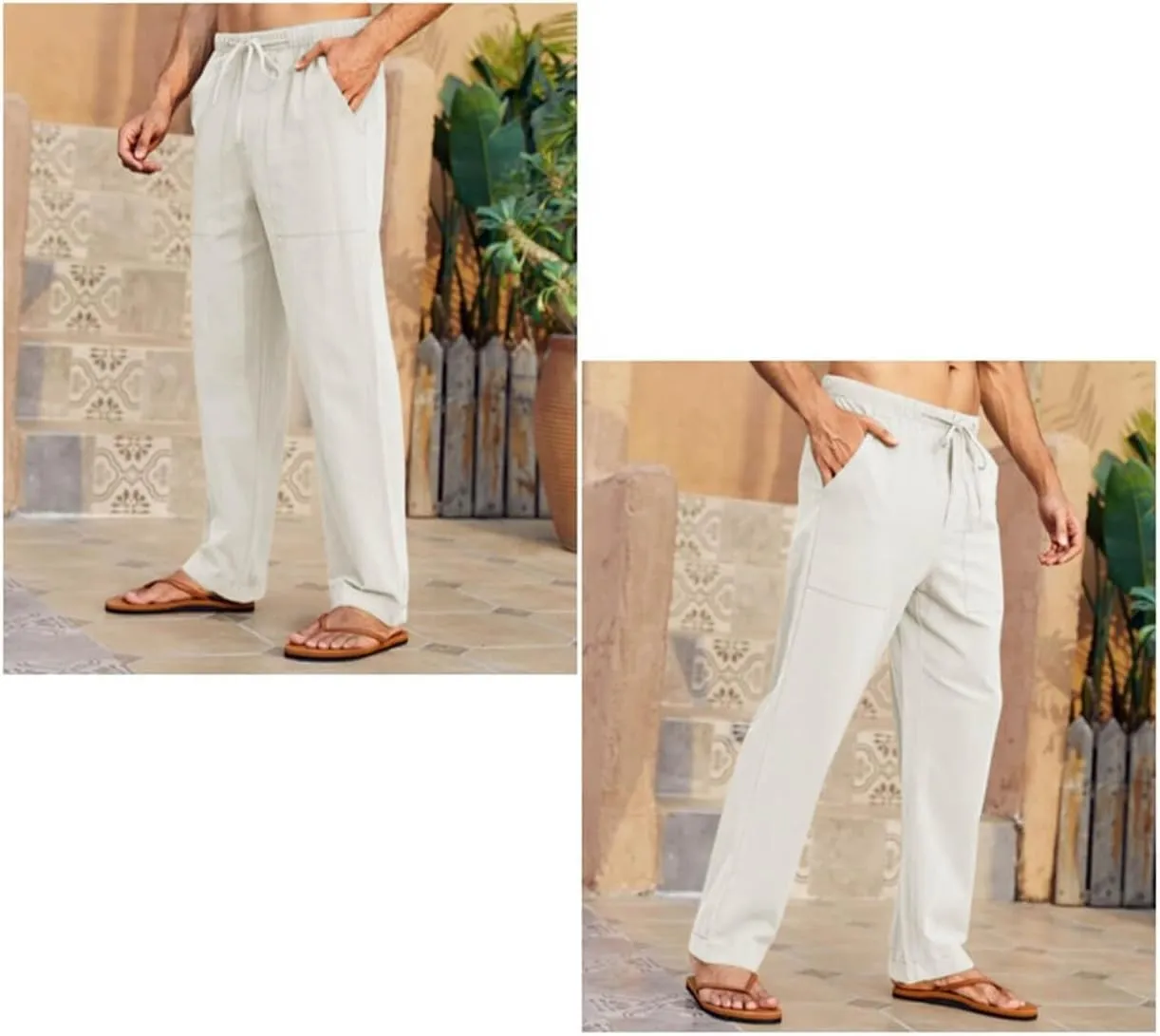 Gafeng Mens Linen Pants Yoga Beach Loose Fit Casual Summer Elastic Waist Drawstring Baggy Trousers with Pockets