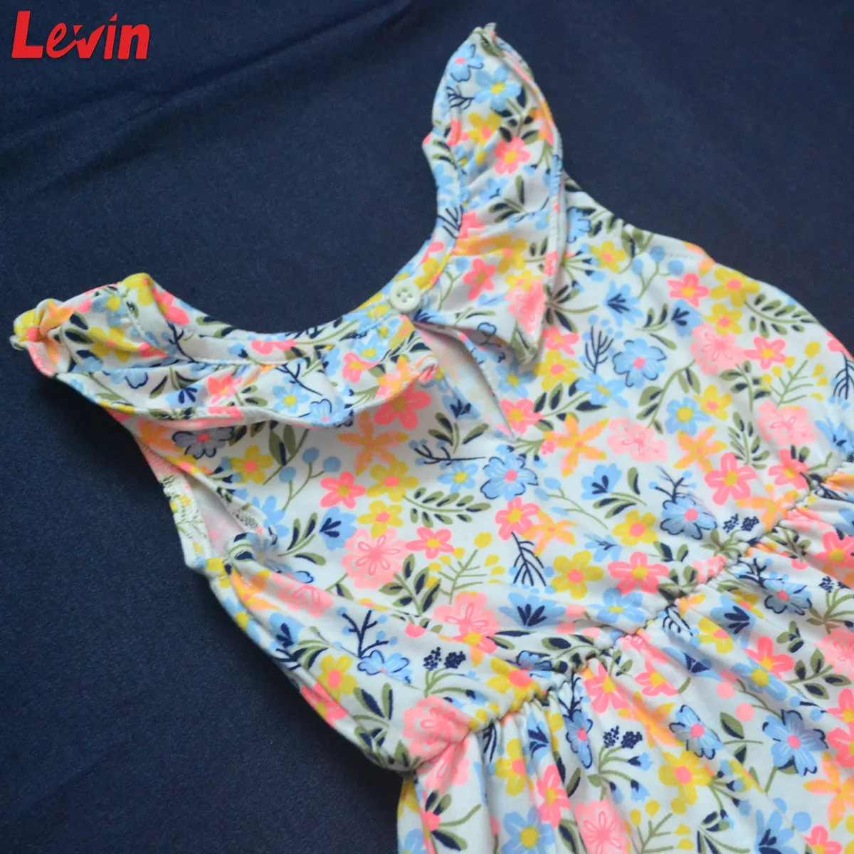 Girls Summer Sleeveless Frock Ruffle Trim Soft Play Dresses