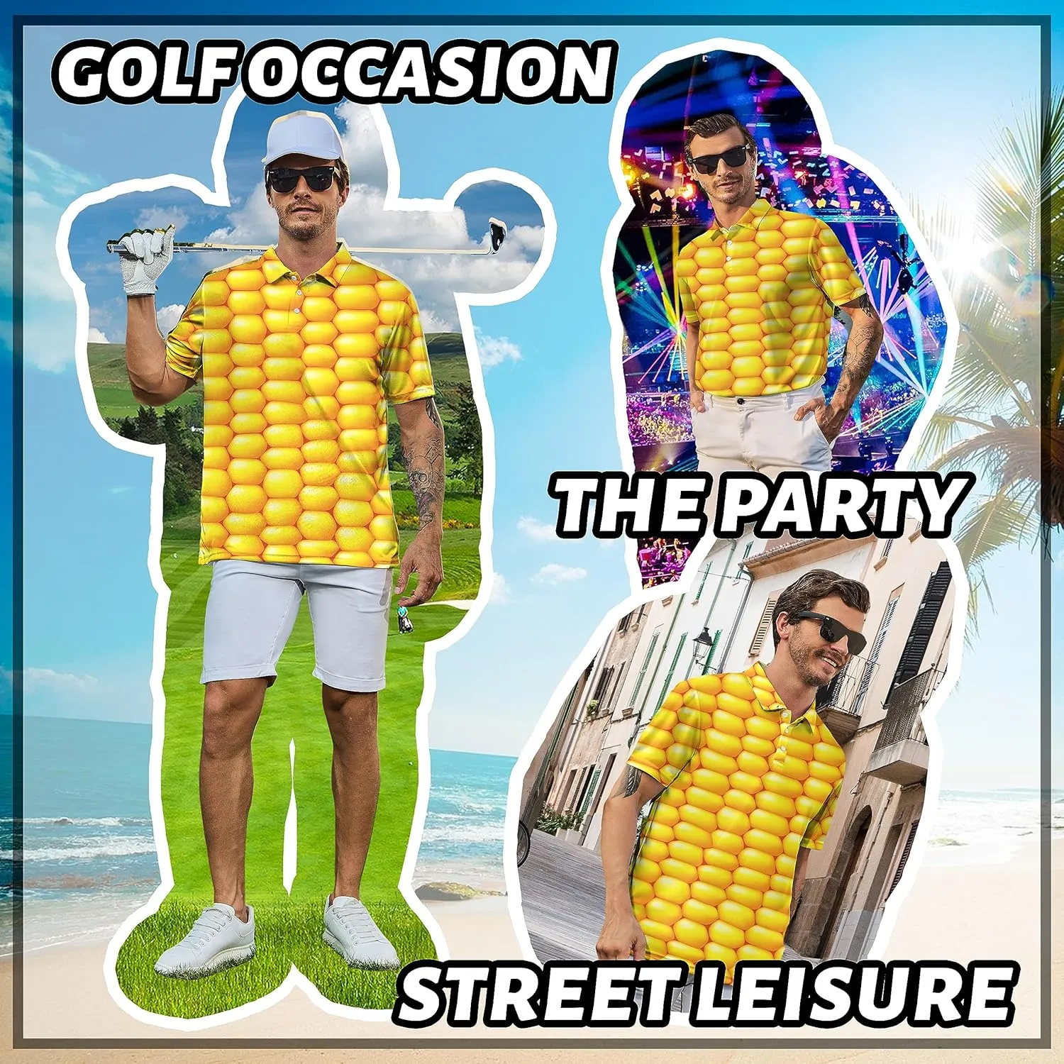 Golf Shirts for Men Printed Quick Dry Short Sleeve Performance Polo Shirts Moisture Wicking Collared Tennis T-Shirt