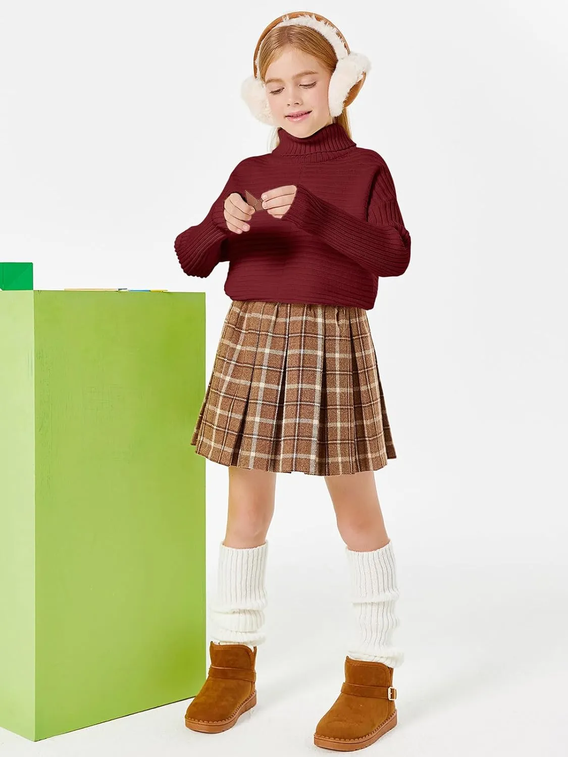 Haloumoning Kids Girls Turtleneck Tunic Sweaters Dress Oversized Long Sleeve Knit Chunky Pullover Jumper with Slit 5-14T